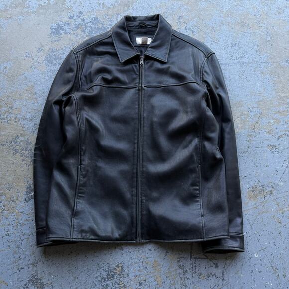 Vintage Black Leather Jacket L - Picture 1 of 7